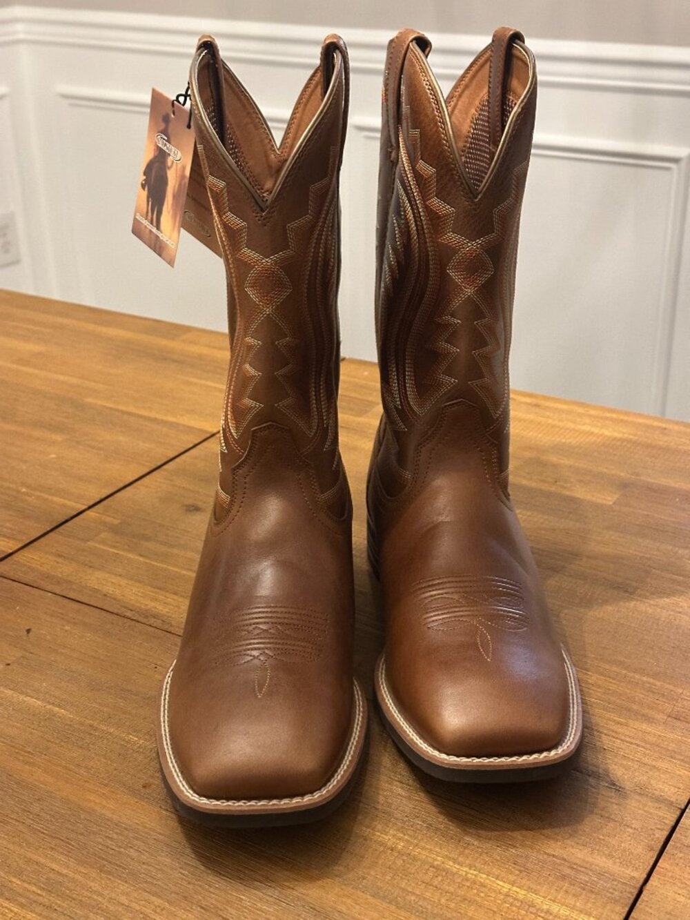 Palitutu Men's Cowboy Boots 12 Bronze Leather Western Square Toe PLT10360